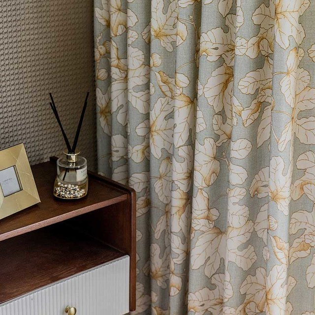 Fig Trees Vert Sauge et Marron Rideau Floral 1