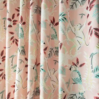 Jungle Mingle Singe et Perroquet Rose Floral Rideau de Velours