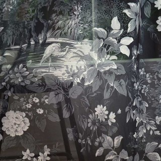 Oasis Arbres Tropicaux Fleurs Grues Rideaux Voile Noirs 2