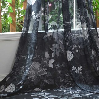Oasis Arbres Tropicaux Fleurs Grues Rideaux Voile Noirs 4