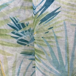 Palm Delight Feuilles Tropicales Vert Bleu Rideau Voile