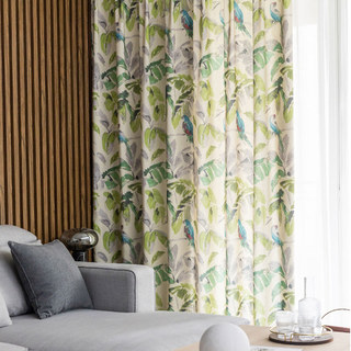 Verde Vista Feuilles Tropicales et Rideau Vert Perroquets 3