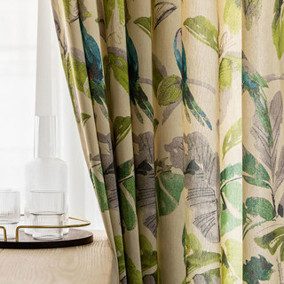 Verde Vista Feuilles Tropicales et Rideau Vert Perroquets 2