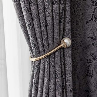 Allure Luxe Jacquard Rideau de Dentelle Bleue et de Charbon