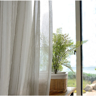 French Vintage Texturé Rayé Lin Voile Rideau 2
