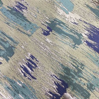 Impressionist Strokes Luxe Jacquard Turquoise Bleu Rideau avec Détails Argentés 6