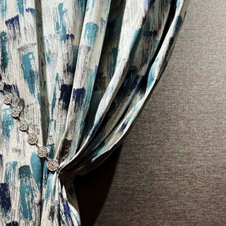 Impressionist Strokes Luxe Jacquard Turquoise Bleu Rideau avec Détails Argentés 1