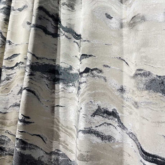 Marbre Luxe Jacquard Texturé Anthracite & Crème Rideau avec Paillettes Dorées 1