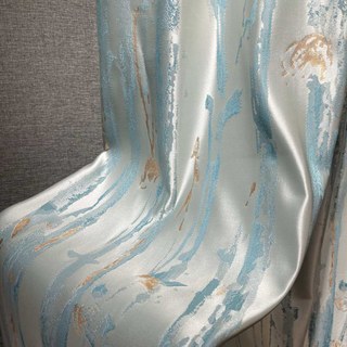 Pluie Brumeuse Jacquard Imitation Soie Crème & Bleu Pastel Floral Avec Détails Dorés 2