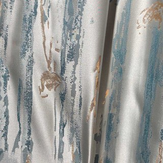 Pluie Brumeuse Jacquard Imitation Soie Crème & Bleu Pastel Floral Avec Détails Dorés 4