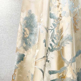 Jardin Secret Soie Crème & Turquoise Pastel Floral Rideau avec Détails Dorés 7