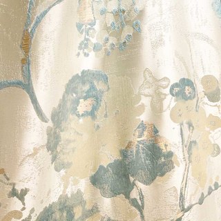 Jardin Secret Soie Crème & Turquoise Pastel Floral Rideau avec Détails Dorés 8