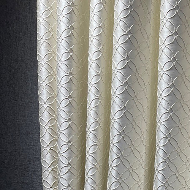 Belle Fleur 3D Jacquard Crème beige Rideau arabe avec des détails dorés 1