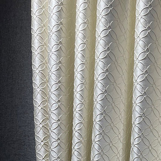 Belle Fleur 3D Jacquard Crème beige Rideau arabe avec des détails dorés