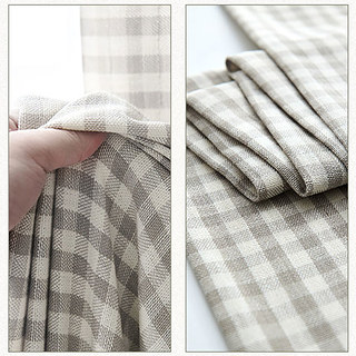 Agritourisme Charme Lin Style Gris Gingham Check Rideaux 3