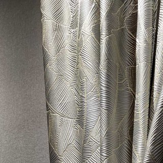 Feuilles de bananier Luxe 3D Jacquard Argent Gris Rideau avec Détails Dorés