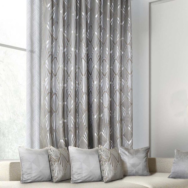 Deco Diamond Jacquard Géométrique Taupe Gris Rideaux en Faux Soie 1