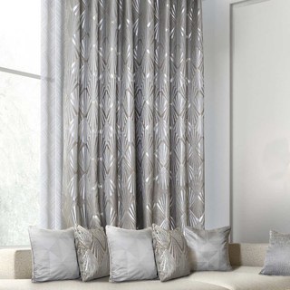 Deco Diamond Jacquard Géométrique Taupe Gris Rideaux en Faux Soie 1