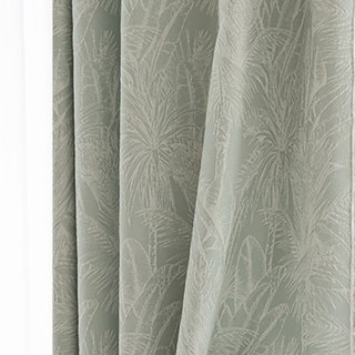 Feuillage Exubérant Rideaux Occultants en Chenille Vert Pastel Coquille d'Œuf à Motifs Tropicaux