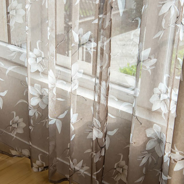 Magnolia Mirage Rideaux en Voile Marron et Blanc à Motifs Floraux 1