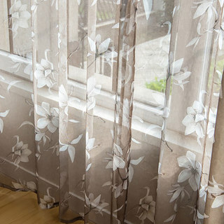 Magnolia Mirage Rideaux en Voile Marron et Blanc à Motifs Floraux 1