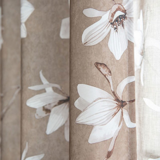 Magnolias Mirage Rideaux marron et blanc à motifs floraux Mocha 2