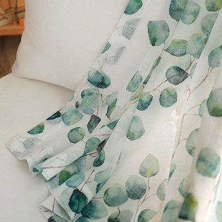 Misty Eucalyptus Vert Feuilles Aquarelle Florale Rideaux Voile
