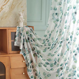 Misty Eucalyptus Vert Feuilles Aquarelle Florale Rideaux Voile 4