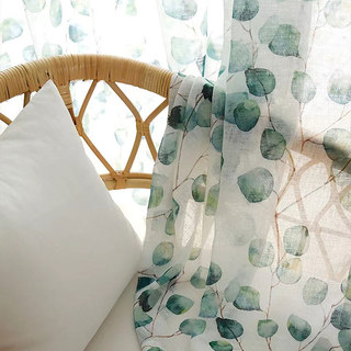 Misty Eucalyptus Vert Feuilles Aquarelle Florale Rideaux Voile