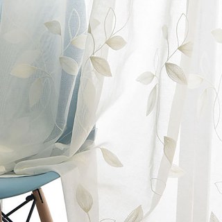 Creeper's Whisper Rideau en Voile Brodé Feuilles Ivoire Blanc