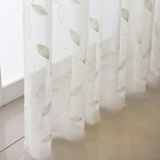 Creeper's Whisper Rideau en Voile Brodé Feuilles Ivoire Blanc 4