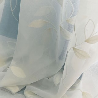 Creeper's Whisper Rideau en Voile Brodé Feuilles Ivoire Blanc 3