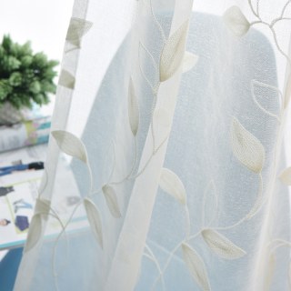 Creeper's Whisper Rideau en Voile Brodé Feuilles Ivoire Blanc 2