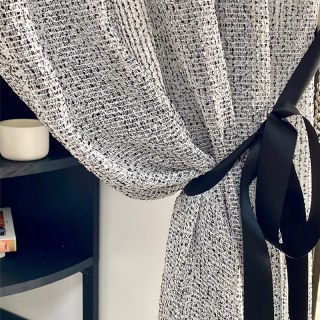 French Chic Noir & Blanc Rideau Voile Épais