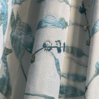 Dans Les Bois Luxe Jacquard Voilages Turquoise Brillant Feuilles avec Détails Dorés 2