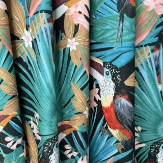 Tropical Toucan Paradis Rouge Vert Multicolore Rideau Opaque Style Lin 2