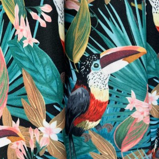 Tropical Toucan Paradis Rouge Vert Multicolore Rideau Opaque Style Lin 4