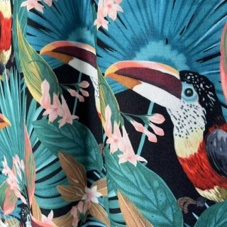 Tropical Toucan Paradis Rouge Vert Multicolore Rideau Opaque Style Lin 3