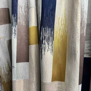 Abstract Strokes Luxe Géométrique Noir Marine et Jaune Rideau