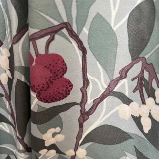 Arbutus Baies Rouges William Morris Vert Floral Rideau de Velours 4