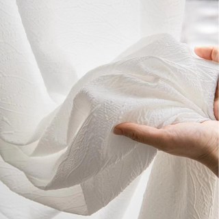 Jours d'Automne Froissé Écrasé Ivoire Blanc Motif Feuille Rideau Voile Lourd 2