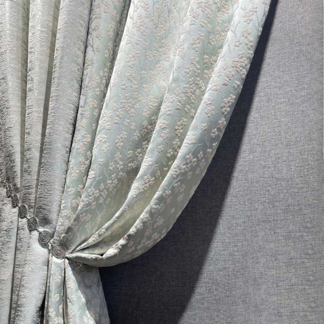 Fleurs de cerisier pastel rose & vert menthe rideau occultant en chenille 1