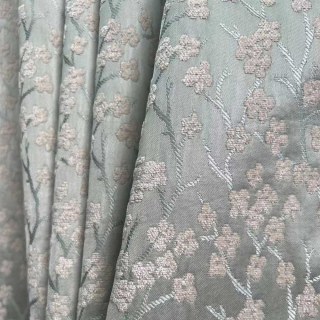 Fleurs de cerisier pastel rose & vert menthe rideau occultant en chenille 2