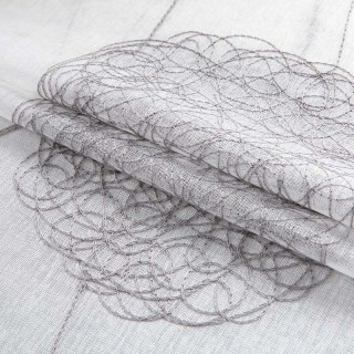 Rideau en Voile Gris Brodé Pompons Dansants 4