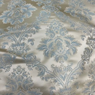 Elite Luxe Jacquard Crème & Bleu Faux Silk Damask Floral Rideau 1