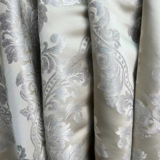 Elite Rideaux de luxe en jacquard crème & gris argenté imitation soie damassée florale 1