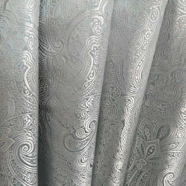 Opulent Floral Luxe Jacquard Canard Bleu & Gris Damas Rideau 1