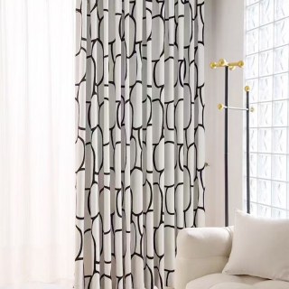 Pebble Path Geometric Circles Noir et Blanc Chenille Rideau Occultant 2