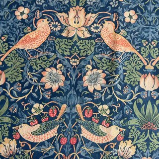Strawberry Thief William Morris Bleu Marine Chenille Rideau Floral 3