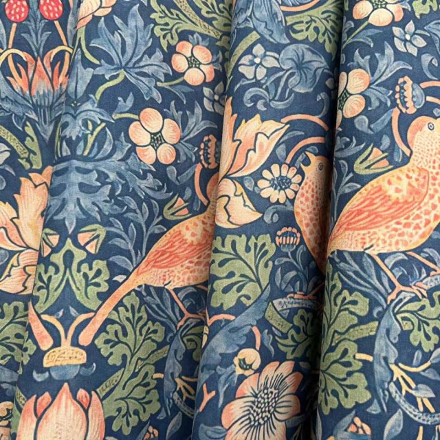 Strawberry Thief William Morris Bleu Marine Chenille Rideau Floral 1
